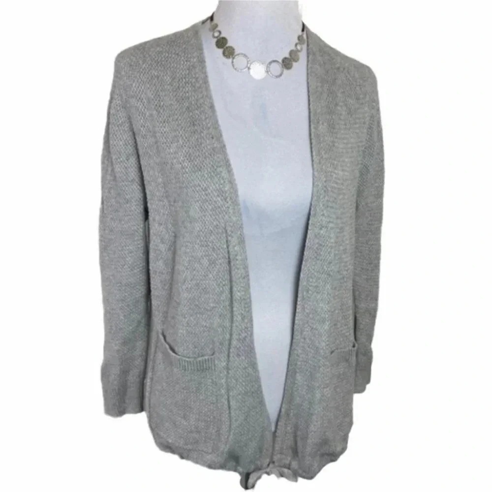 Madewell S Gray Open Front Knit Cardigan Sweater With Pockets Tie Bottom Casual